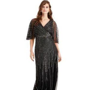 Adrianna Papell Gray Kimono-Sleeve Evening Dress